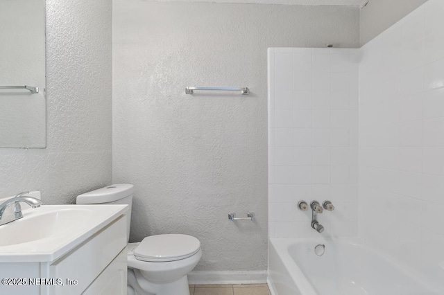 full bathroom with tile patterned flooring, shower / bathing tub combination, vanity, and toilet