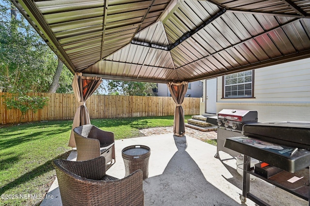 view of patio with a gazebo and area for grilling