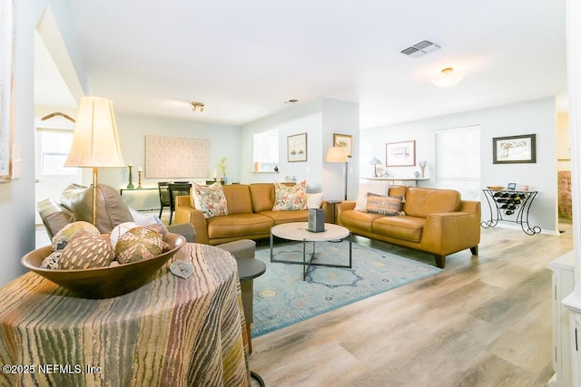 living room with light wood-type flooring