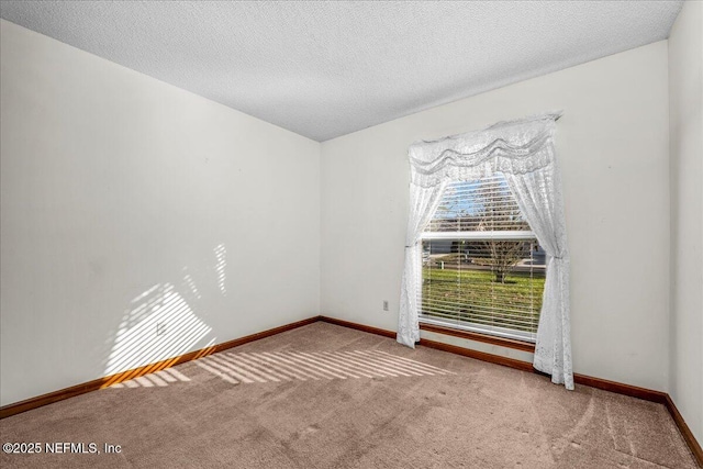 spare room featuring carpet and a textured ceiling