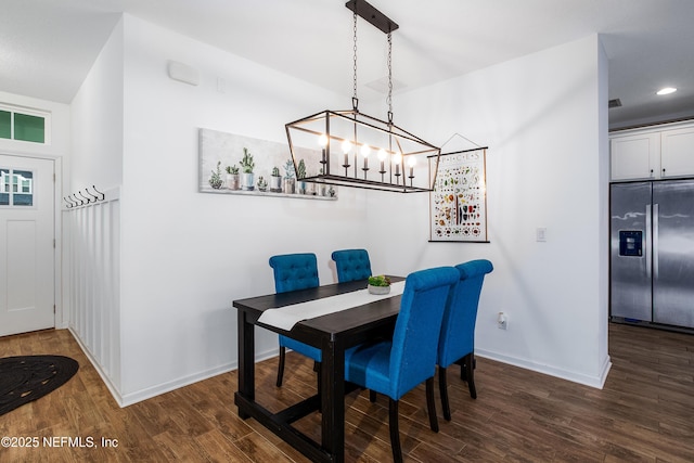 95220 Snapdragon Dr, Fernandina Beach, FL 32034 - dining room with dark wood finished floors, baseboards, an inviting chandelier, and recessed lighting