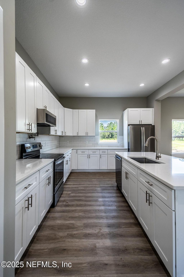 kitchen with sink, white cabinetry, stainless steel appliances, and a wealth of natural light