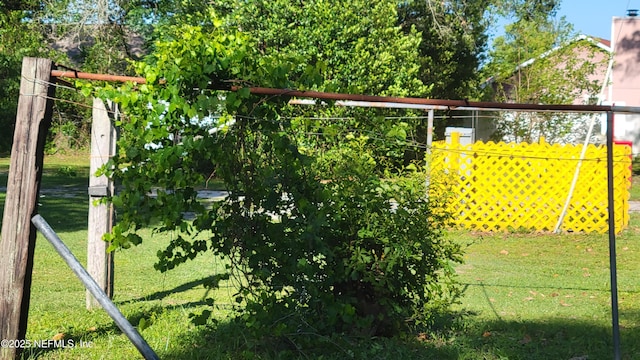 view of jungle gym with a lawn