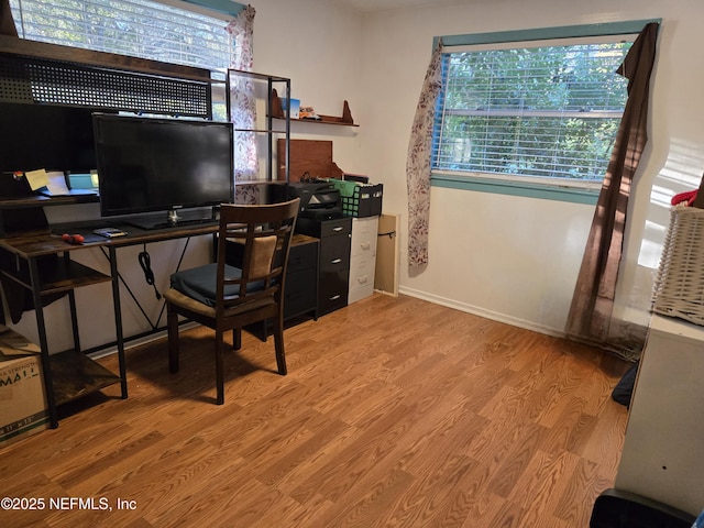 home office featuring light hardwood / wood-style floors