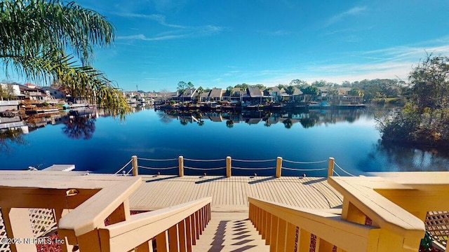 dock area with a water view