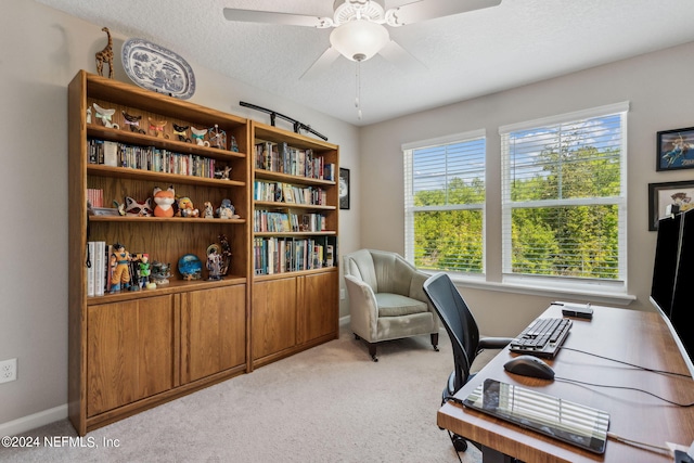 office with carpet floors, a wealth of natural light, and ceiling fan