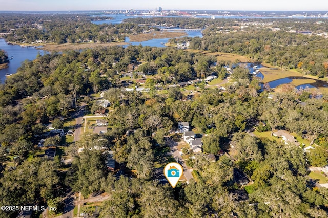 bird's eye view featuring a water view