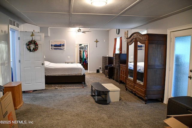 carpeted bedroom with a spacious closet and a closet