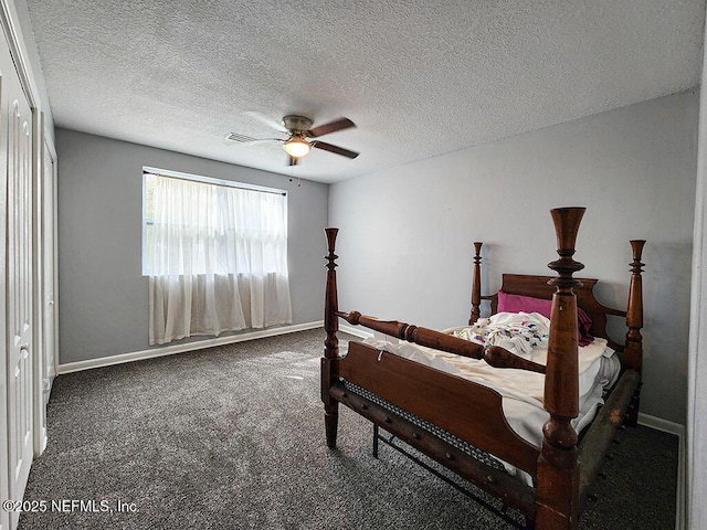 bedroom featuring baseboards, carpet, and a ceiling fan