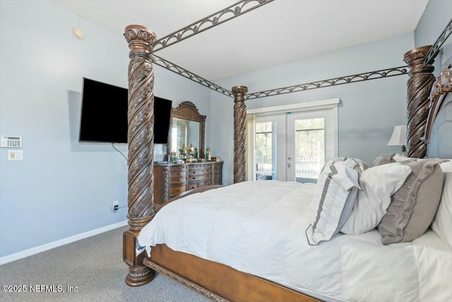 carpeted bedroom with access to outside and french doors