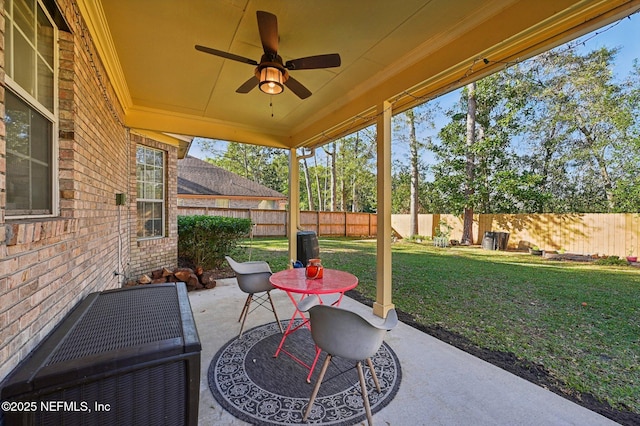 view of patio / terrace featuring ceiling fan