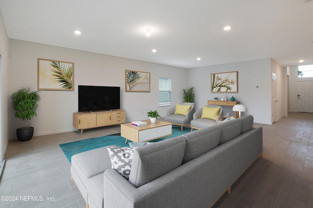 living room featuring plenty of natural light and hardwood / wood-style floors