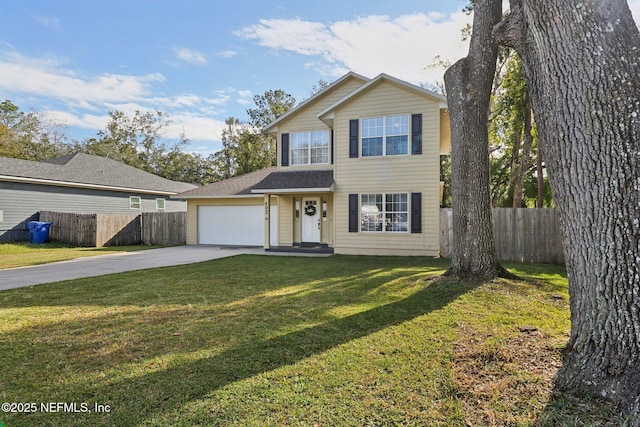 front of property featuring a front lawn and a garage