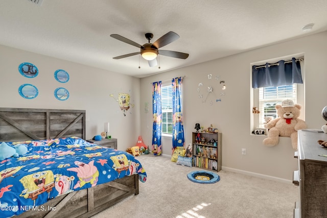 bedroom featuring carpet flooring and ceiling fan