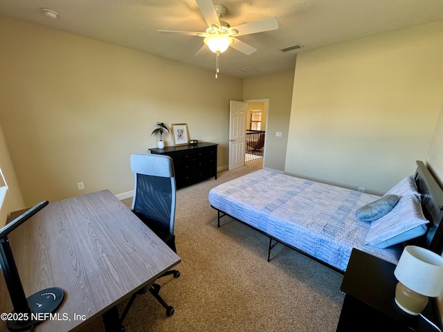 bedroom featuring carpet flooring and ceiling fan