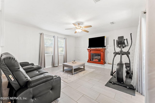 living room with ceiling fan