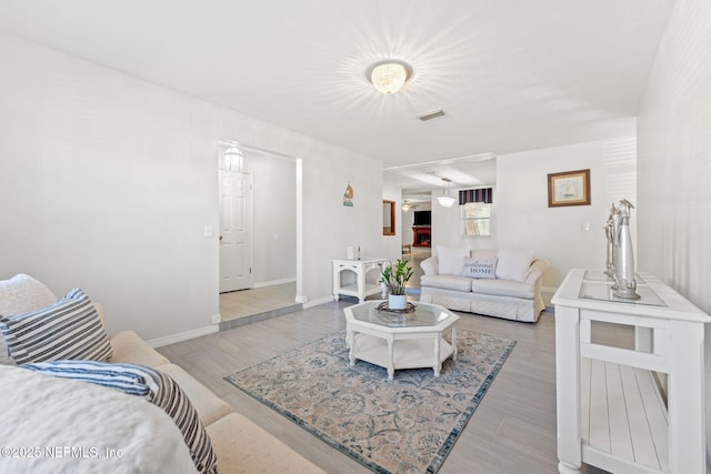 living room featuring light hardwood / wood-style flooring