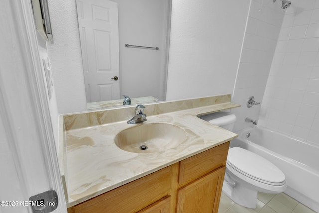 full bathroom featuring tile patterned flooring, vanity, shower / bath combination, and toilet