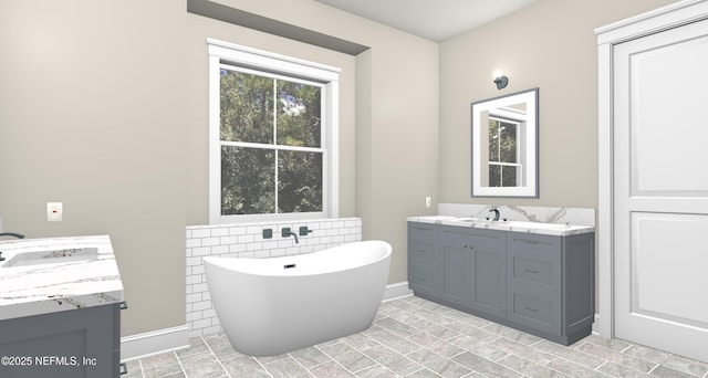 bathroom with a bathing tub and vanity