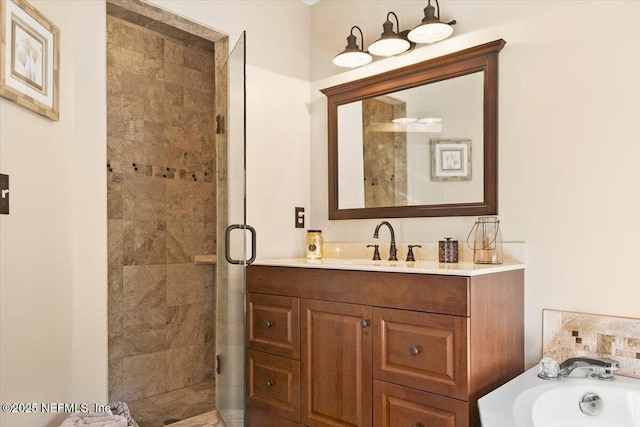 bathroom with vanity and separate shower and tub