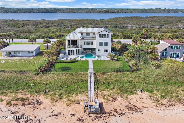 aerial view with a water view