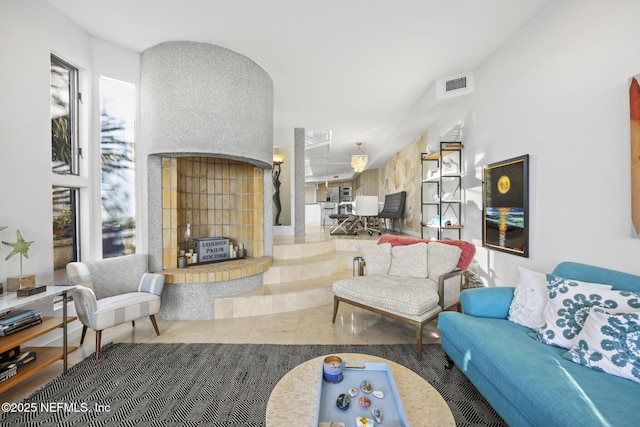 view of tiled living room