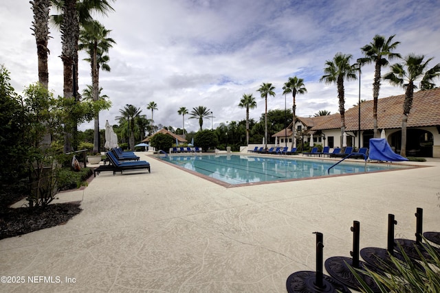 view of swimming pool featuring a patio area