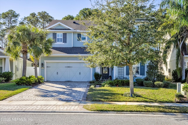 view of front facade with a front lawn and a garage