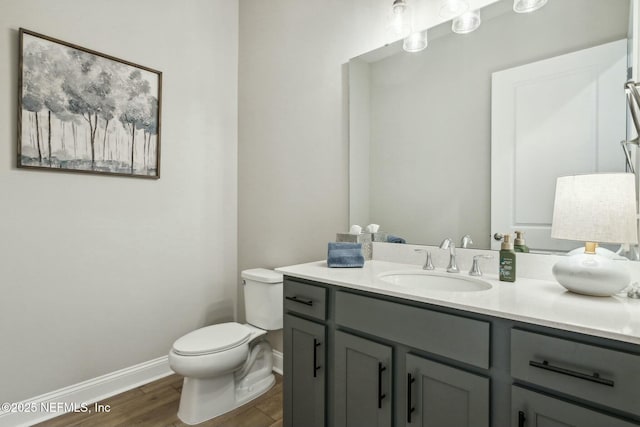 bathroom featuring hardwood / wood-style flooring, vanity, and toilet