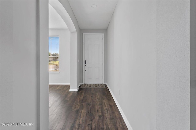 corridor featuring dark hardwood / wood-style floors