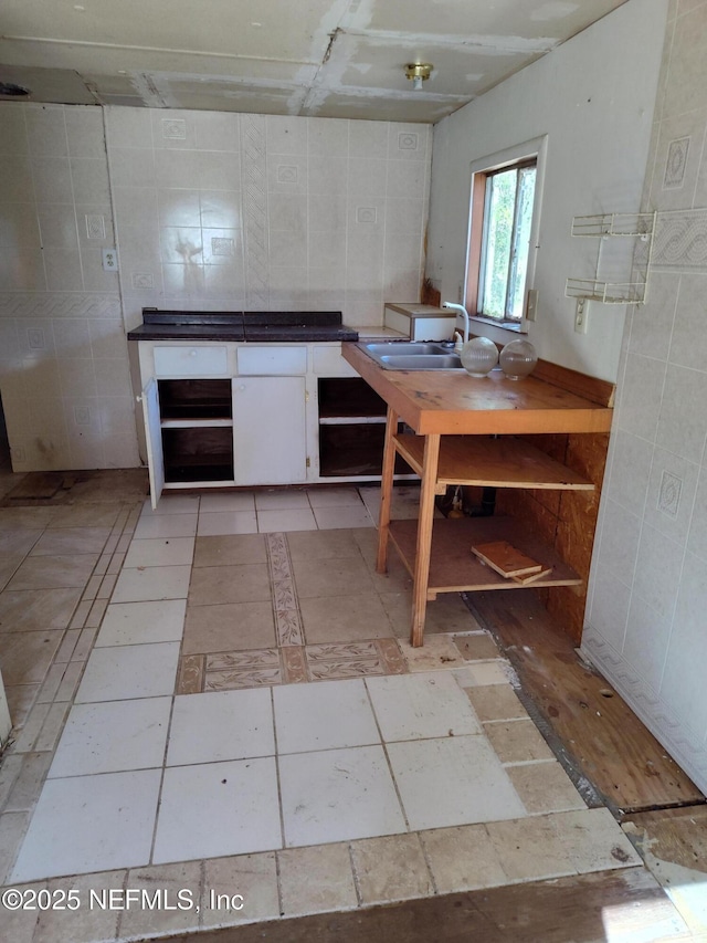 kitchen with sink and tile walls