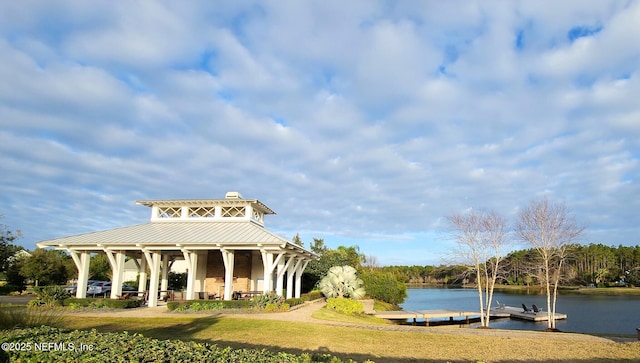 view of dock with a water view