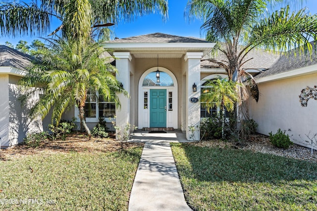 property entrance featuring a yard