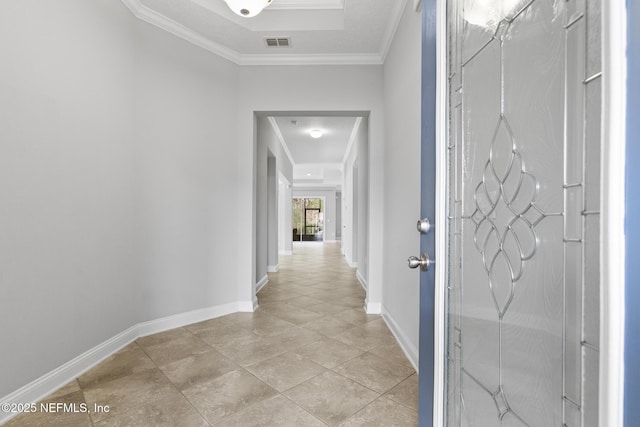 hallway featuring crown molding