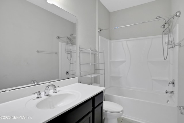 full bathroom with vanity, shower / bath combination, and toilet