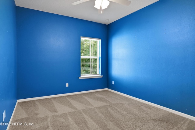 unfurnished room with carpet flooring and ceiling fan