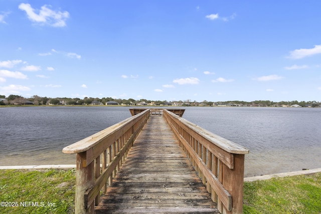 dock area with a water view