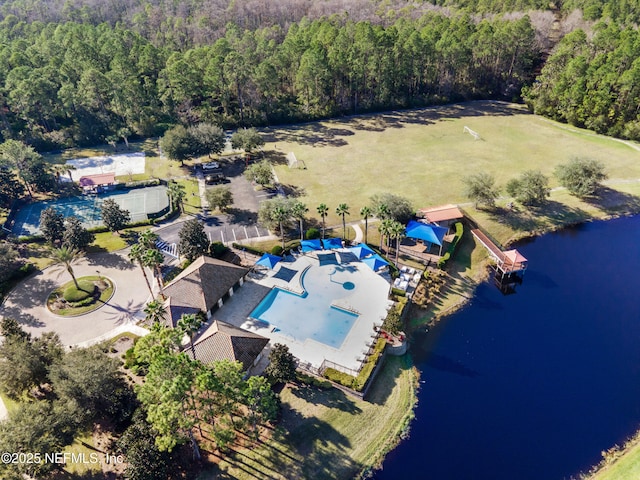 aerial view with a water view