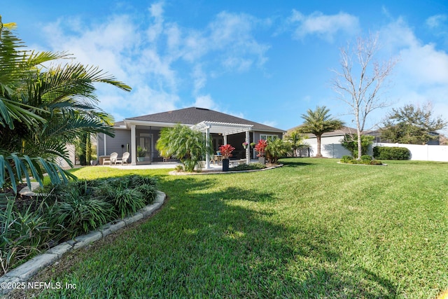 view of yard with a pergola and a patio