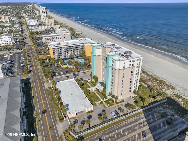 bird's eye view with a view of the beach and a water view