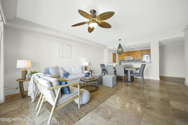 living room featuring ceiling fan