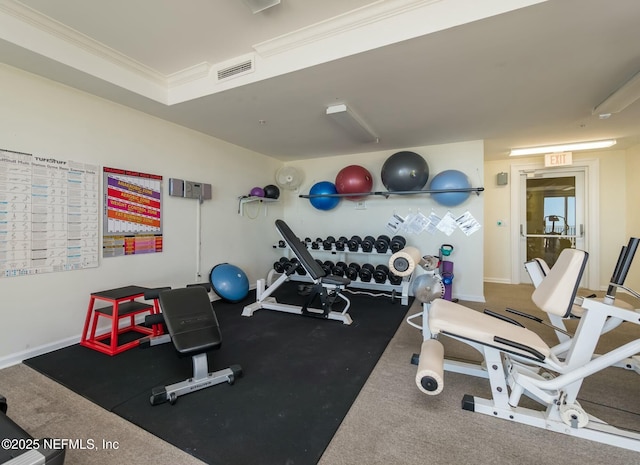 exercise area with ornamental molding