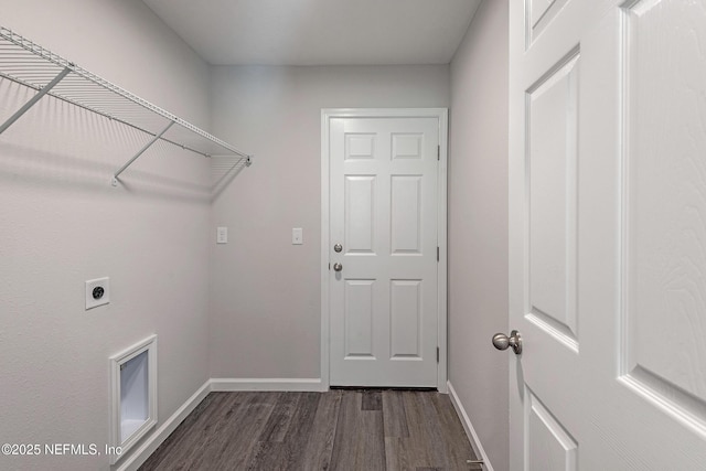 washroom with electric dryer hookup and dark hardwood / wood-style flooring