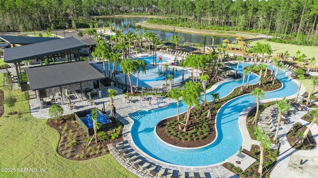 drone / aerial view featuring a water view