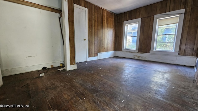 interior space featuring a closet and wooden walls