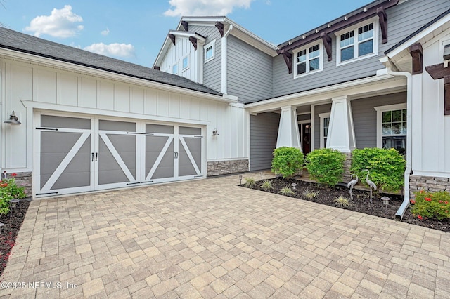 exterior space with a garage