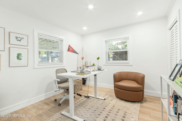 office space featuring light hardwood / wood-style floors