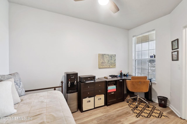 bedroom featuring ceiling fan and light hardwood / wood-style floors