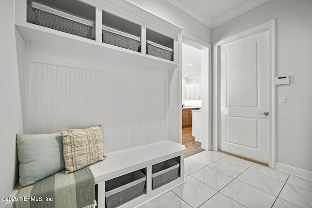 mudroom with crown molding