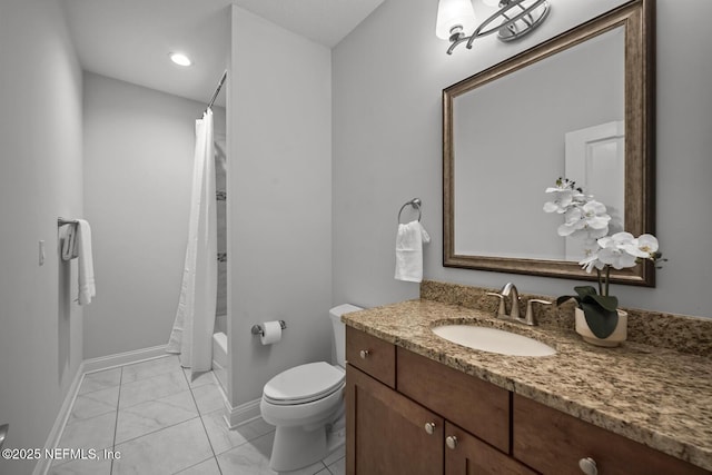 full bathroom featuring vanity, toilet, and shower / tub combo with curtain